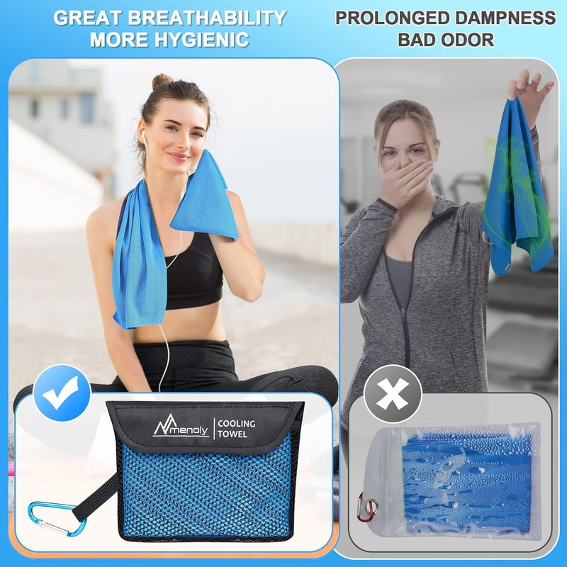 MENOLY 6 Pack Cooling Towels, 40"x12" Cooling Towels for Neck and Face with Breathable Carrying Bags,Soft Microfiber Instant Cooling Rags, Gym Workout Sweat Towel for Sports, Yoga, Camping, Running - Image 2